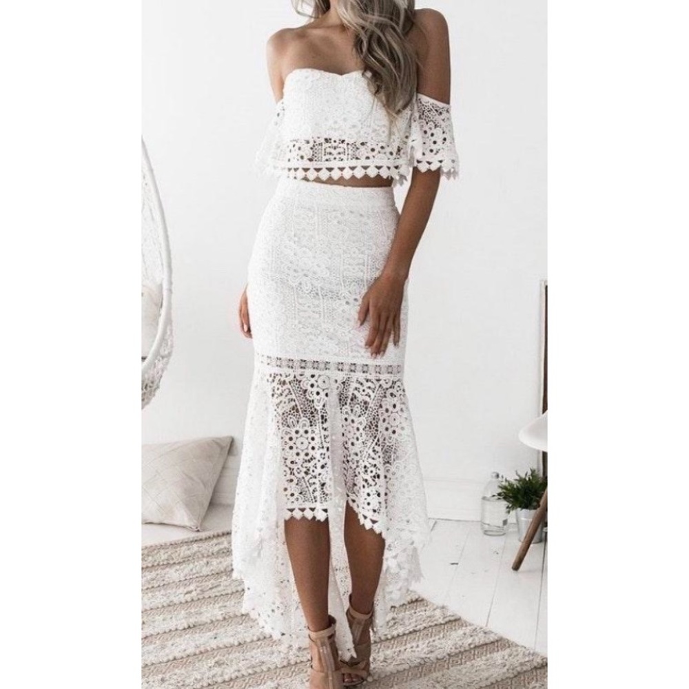 White Crochet Skirt & Crop Set